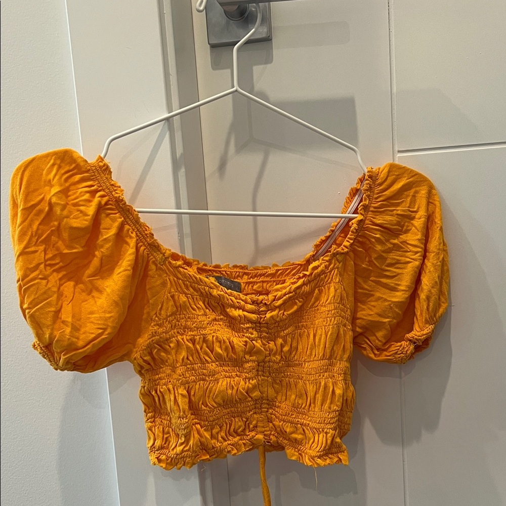 Urban Outfitters Bright Orange Puff Sleeve Blouse